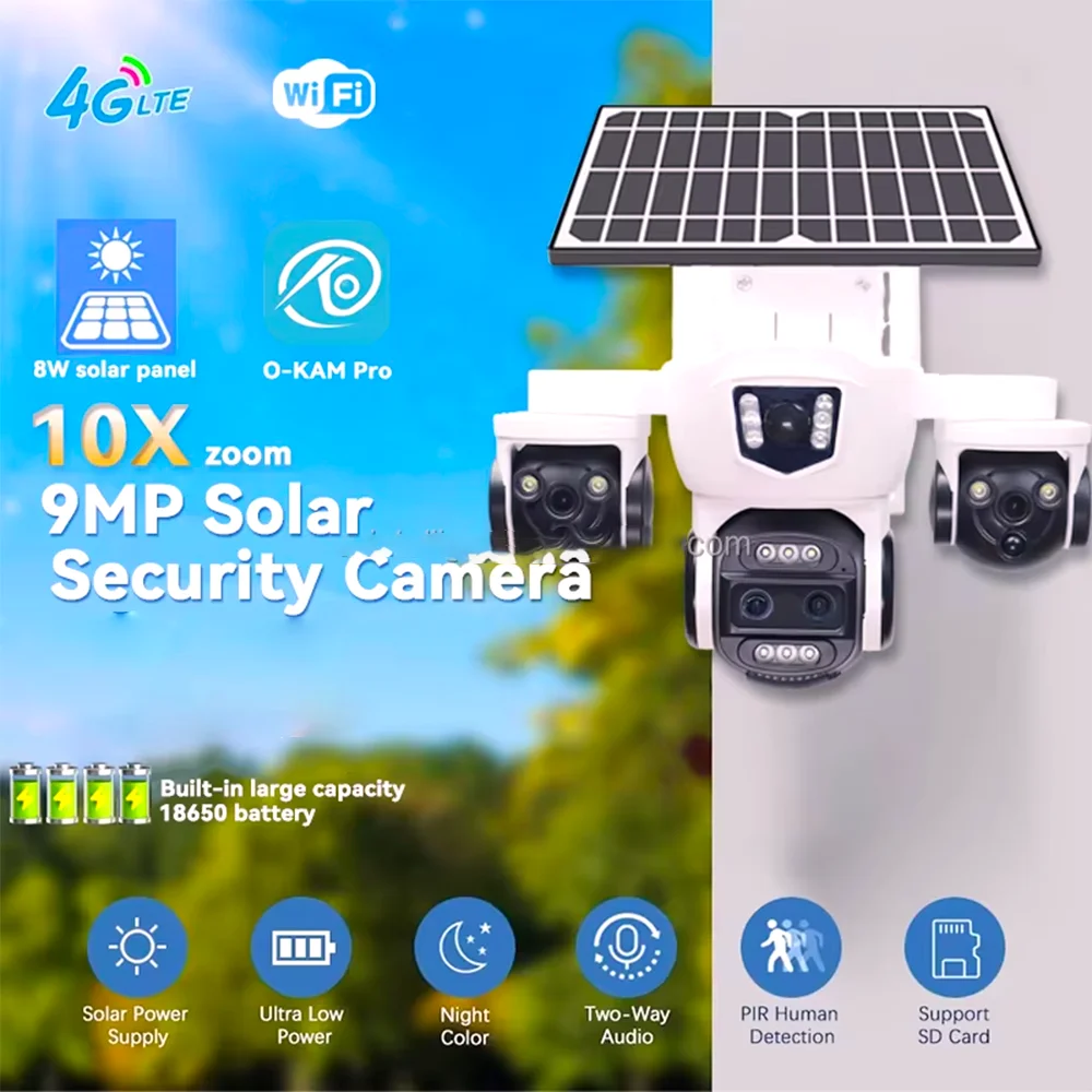 DIFANG 12MP 4G WiFi Solar PTZ Camera, 3 Screen Display 10X Zoom, Complete Wireless Outdoor Security, No Power Cable Needed