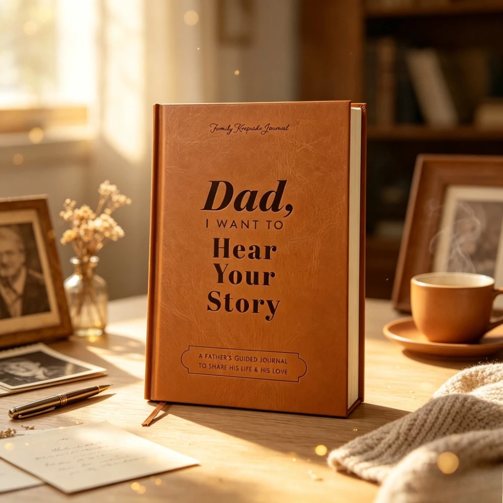 Retro Brown Leather Dad Life Memories Notebook, Themed Section Writing, Collecting Stories of Fatherly Love and Time Growth