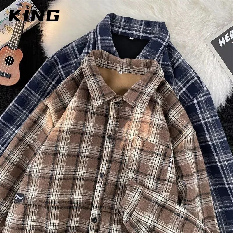 

Утепленная мужская рубашка из флиса в японском ретро-стиле для осени и зимы, парная, из полиэстера