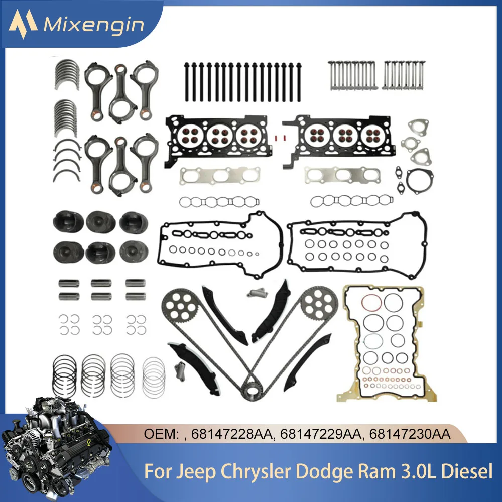 

Engine Head Gasket Set Timing Chain Kit Piston Con Rod Fit 3.0 L T Diesel EXF For 2011-2014 Jeep Grand Cherokee Dodge Ram 3.0L