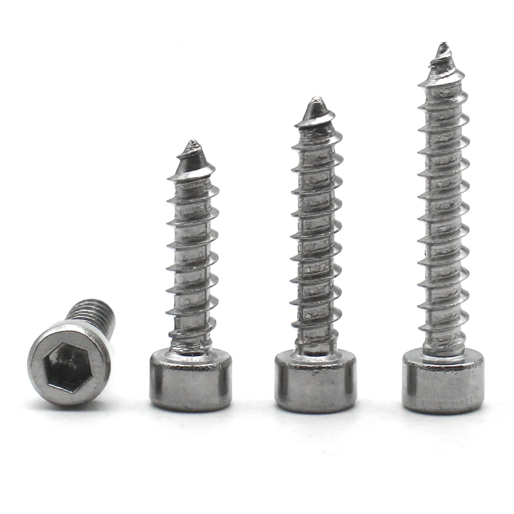 100/50/25/10pcs 304 Stainless Steel Hex Socket Cap Head Self Tapping Screws Allen Drive M1.7 M2 M2.3 M2.6 M3 M3.5 M4 M5 M6 M8