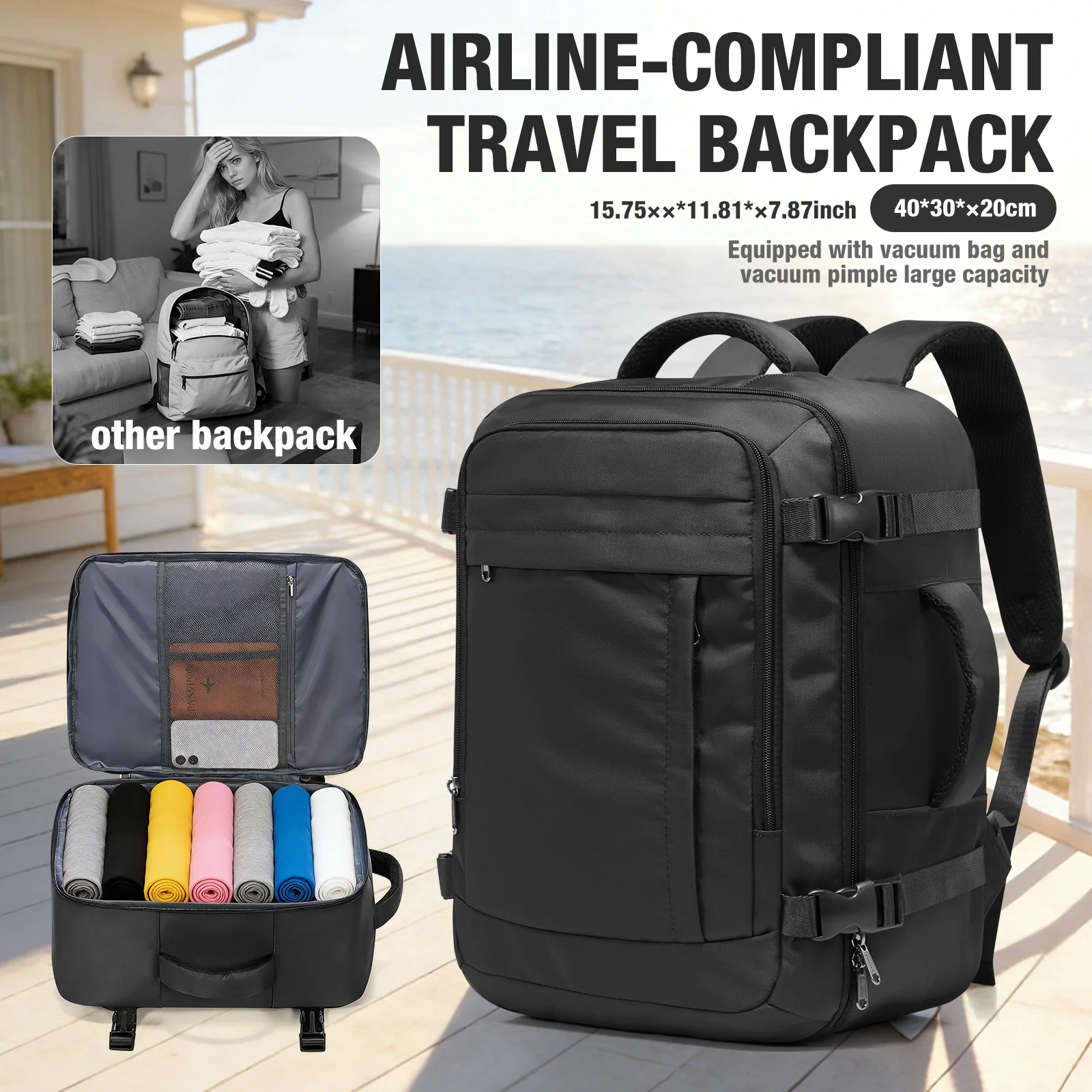 Clothing Storage Bags Travel Packing，Ryanair Hand Luggage 40x30x20, Airline Tote Bag，Men laptop rucksack Storage Travel Backpack
