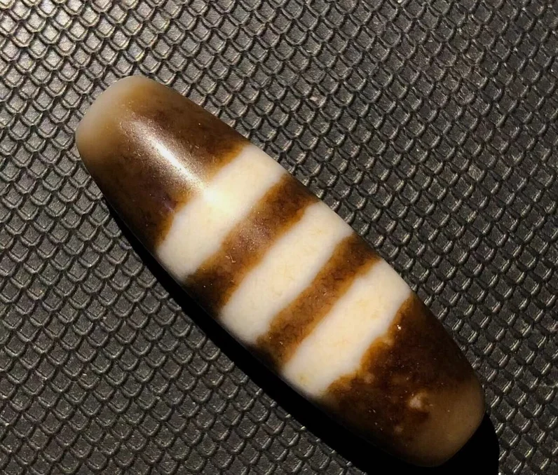 Magic Tibetan Old Agate 3Line Healer Medicine Cinnabar Totem dZi Bead 12*36mm