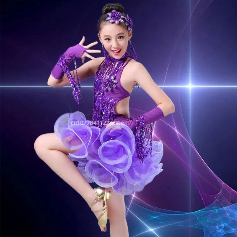 

Children's Latin Dance Costumes, Sequins, Tassels, Children's and Girls' Latin Dance Grading Performance Competition Costumes