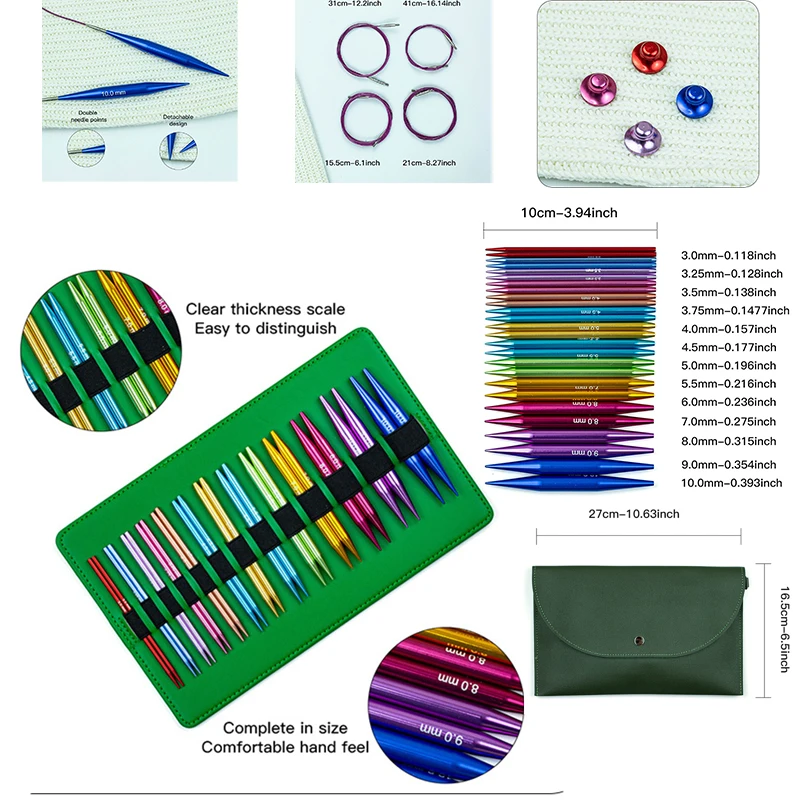 

DIY Multifunctional Detachable Circular Knitting Needles 10cm Long, Various Color Combinations, Aluminum Oxide Interchangeable Cord Sweater Needles 3.0Mm-10.0Mm, 13 Pairs of Different Models of Sleeve Circular Knitting Needles
