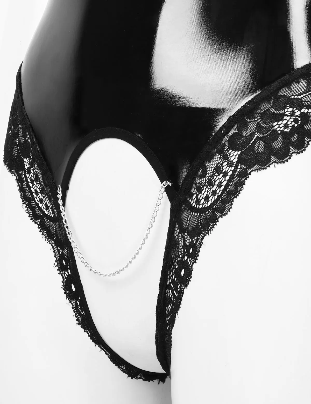 Womens Lingerie Open Bare Breast Crotchless Bodysuit Underwear Erotic Sexy Adult Wet Look Patent Leather Lace Trimmed Leotard