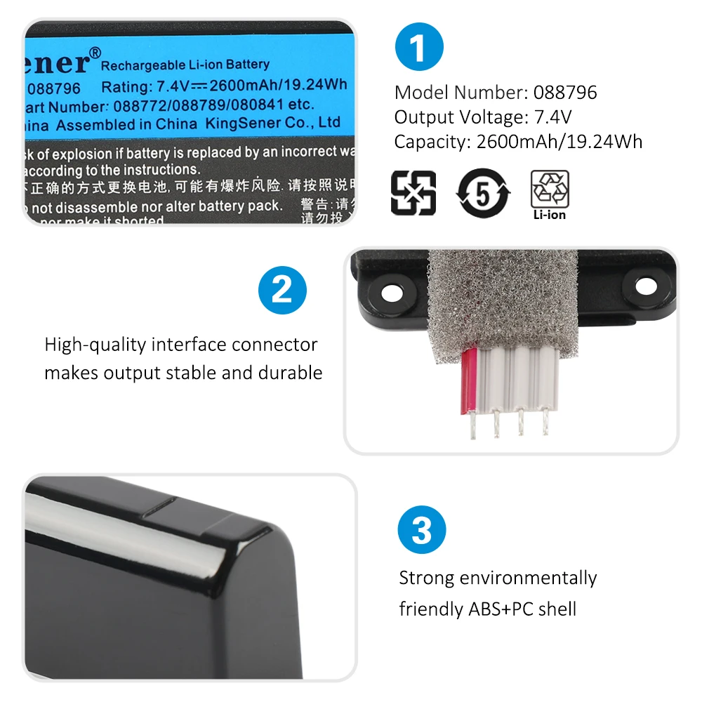 KingSener 088796 088789 088772 080841 Bluetooth-Lautsprecher, kabelloser Lautsprecher, Akku für BOSE Soundlink Mini 2, 7,4 V, 2600 mAh/19,24 Wh. – Detail 4