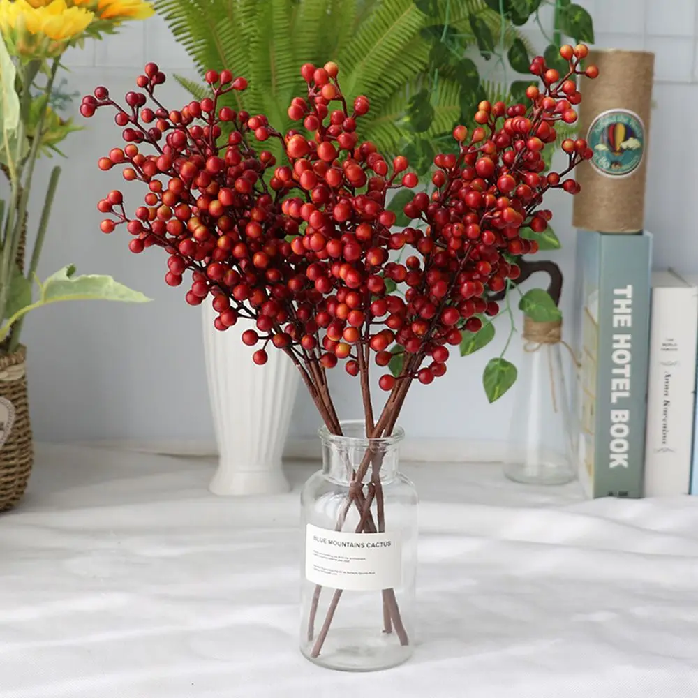 5 Heads Red Berries New Year Party Festive Home Decor Fake Flower Artificial Flower Berry Christmas Decoration