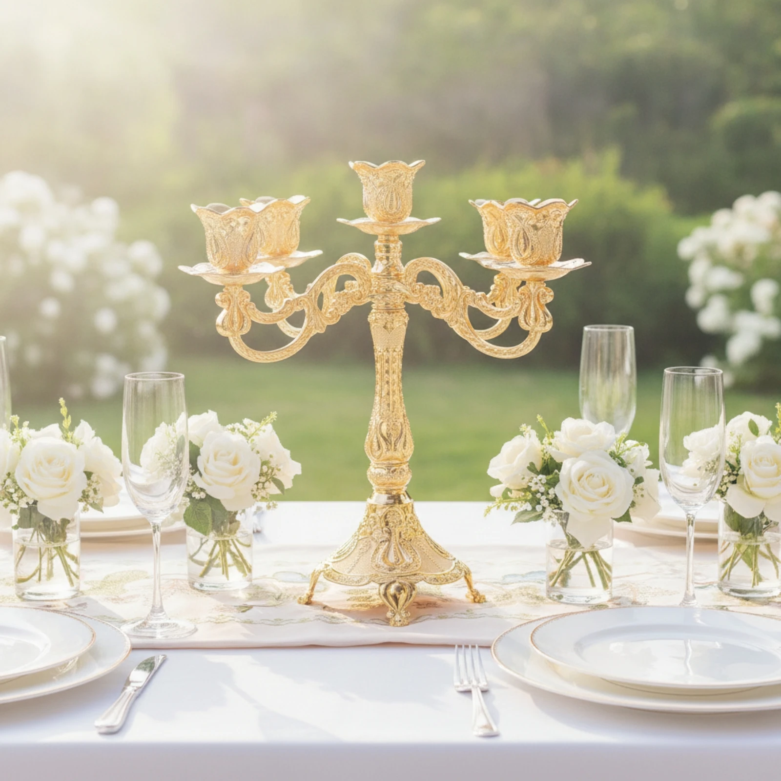 Five-Arm Candelabra Ornate Candelabrum Candle Stand European-Style Table Centerpiece Embossed for Wedding Planners, Event Decor