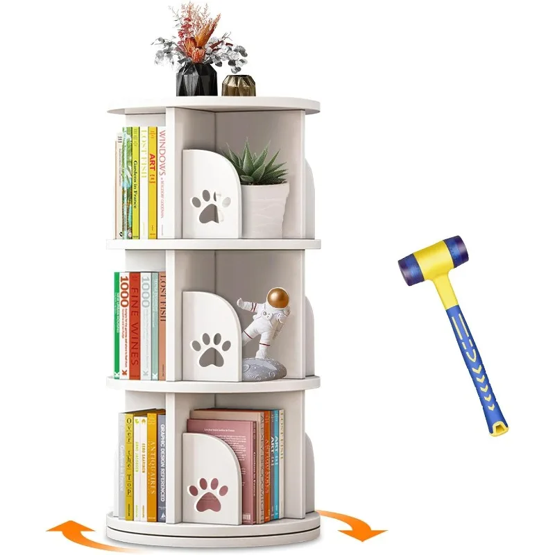 Rotating Bookshelf Diameter Kids Bookshelf PVC Plastic Display Cabinet,Corner Bookcase Space Saving Round Spinning Storage Rack