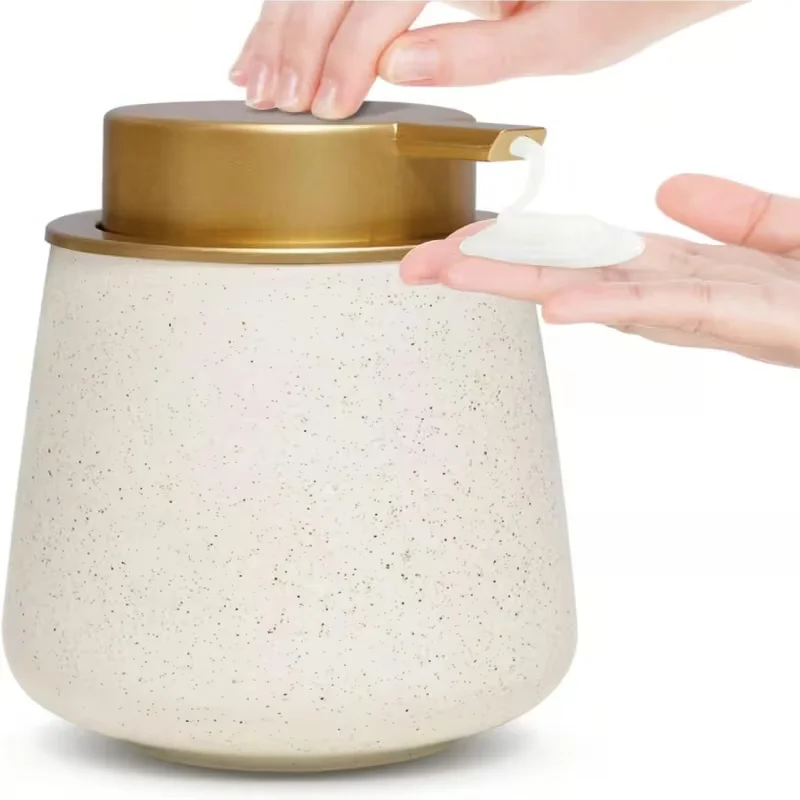 Ceramic Foam Soap Dispenser, Press‑type Hand Sanitizer Bottle Speckled Texture Gold Pump Lotion Dispenser for Bathroom Kitchen Countertop