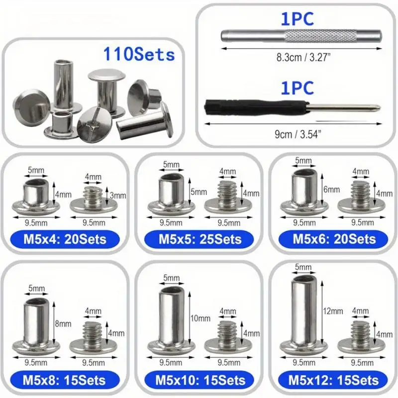 110PCS/set Metal Wheel Nail Set Box for Kids Female Nail Rivets Watch Belt Accessories