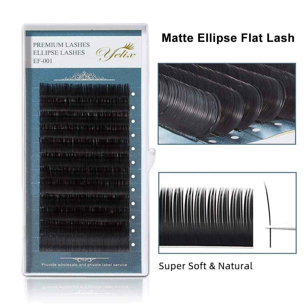 Yelix Matte Grey‑Black Ellipse Flat Eyelash Extensions Double Split Tips Super Soft Individual Cluster Lashe Professional Makeup