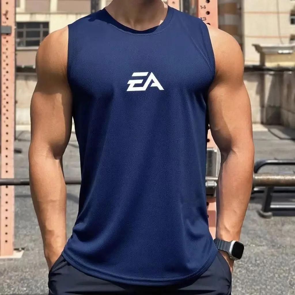 Camiseta sin mangas para hombre, camiseta de culturismo de secado rápido, chaleco de baloncesto a la moda para hombre, camiseta sin mangas transpirable de malla para gimnasio de verano
