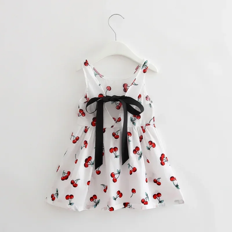 PatPat New Summer Baby Toddler Girl Sweet Cherry Print Backless Sleeveless Dress Baby Girl Clothes Perfect for Outings