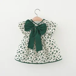 Girls' Summer Clothing 0-3 Year Old Baby Short Sleeved Cotton Dress Summer Children'S Floral Bow Comfortable Clothing