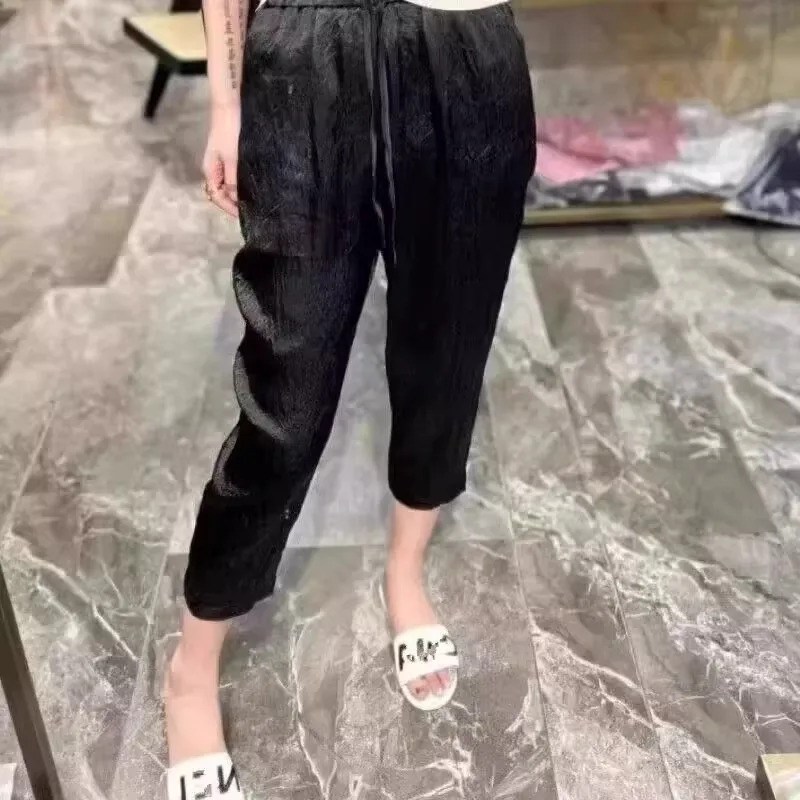 

Extra Large 300 Pou Men's Loose Elastic Waist Bla Casual Harem Pants Thin Sle Dungaree Nine Points Pants