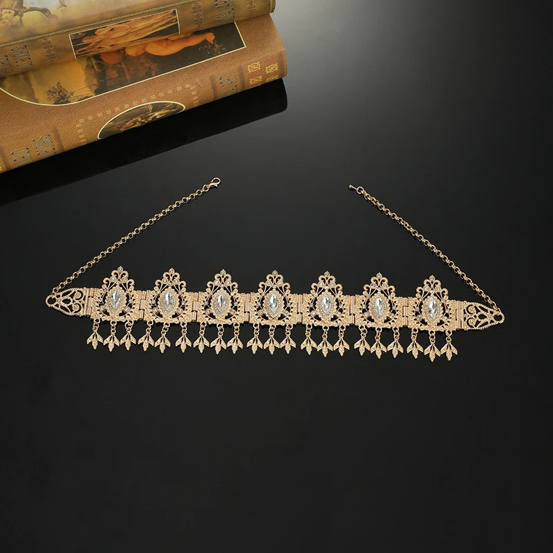 Classic Moroccan Style Luxury Crystal Rhinestone Metal Head Chain Algerian Bride Wedding Boutique Jewelry