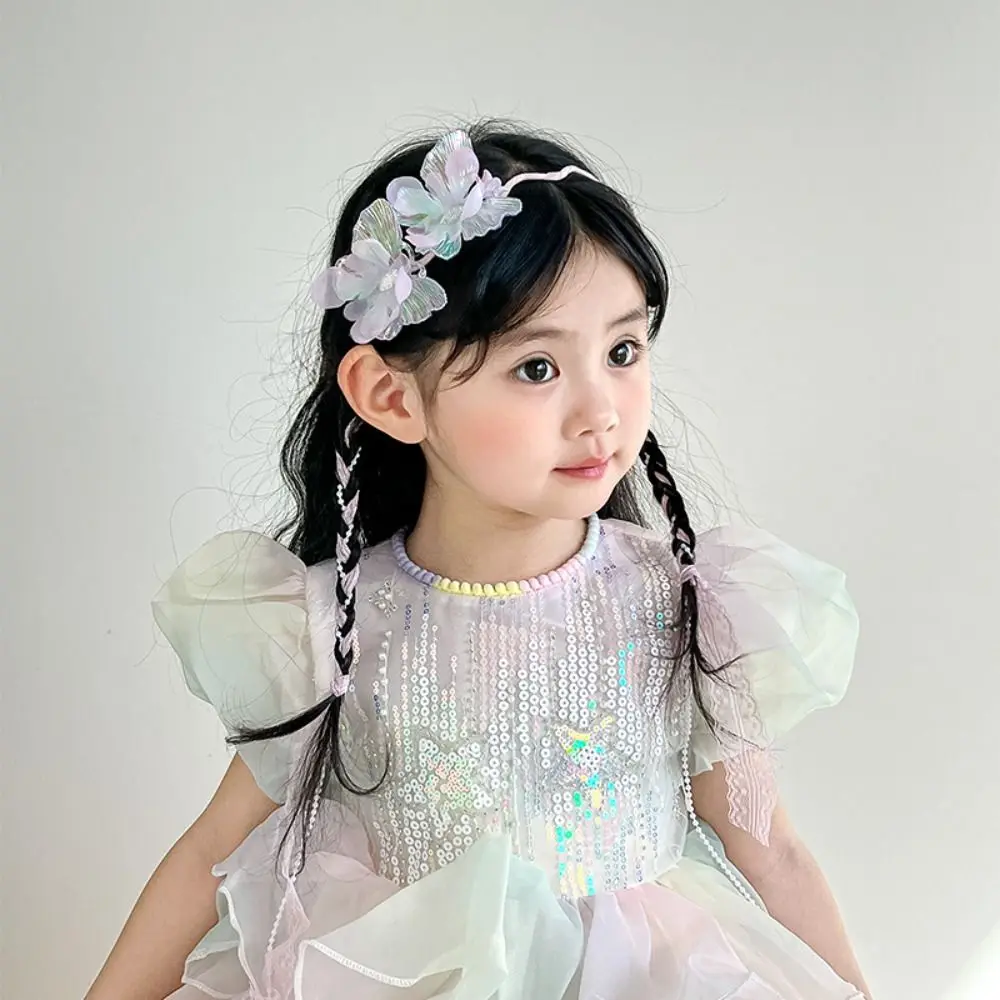 エレガントな蝶のリボンヘアバンド、キュートな韓国風プリンセスヘアフープ、甘い花の子供用ヘッドバンド