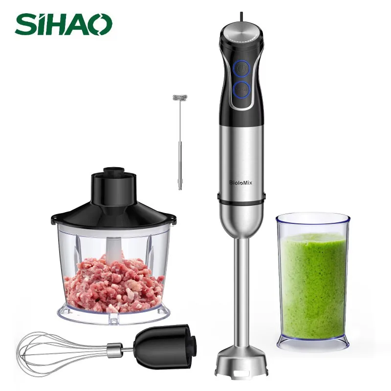 SIHAO BioloMix 5 In 1 Immersion Hand Blender 1500W 304 Stainless Steel Blade Food Processor for Smoothies Baby Food Puree