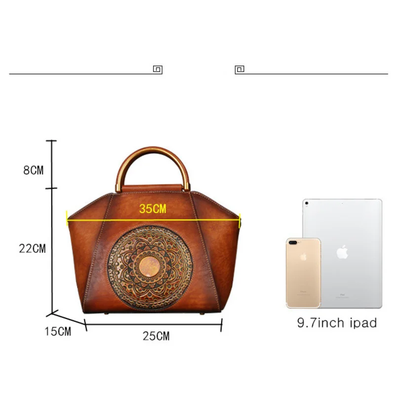 Vintage Genuine Leather Women Shoulder Bag For Ladies Handmade Luxury Designer Handbag Metal Handle Crossbody Bags Brown