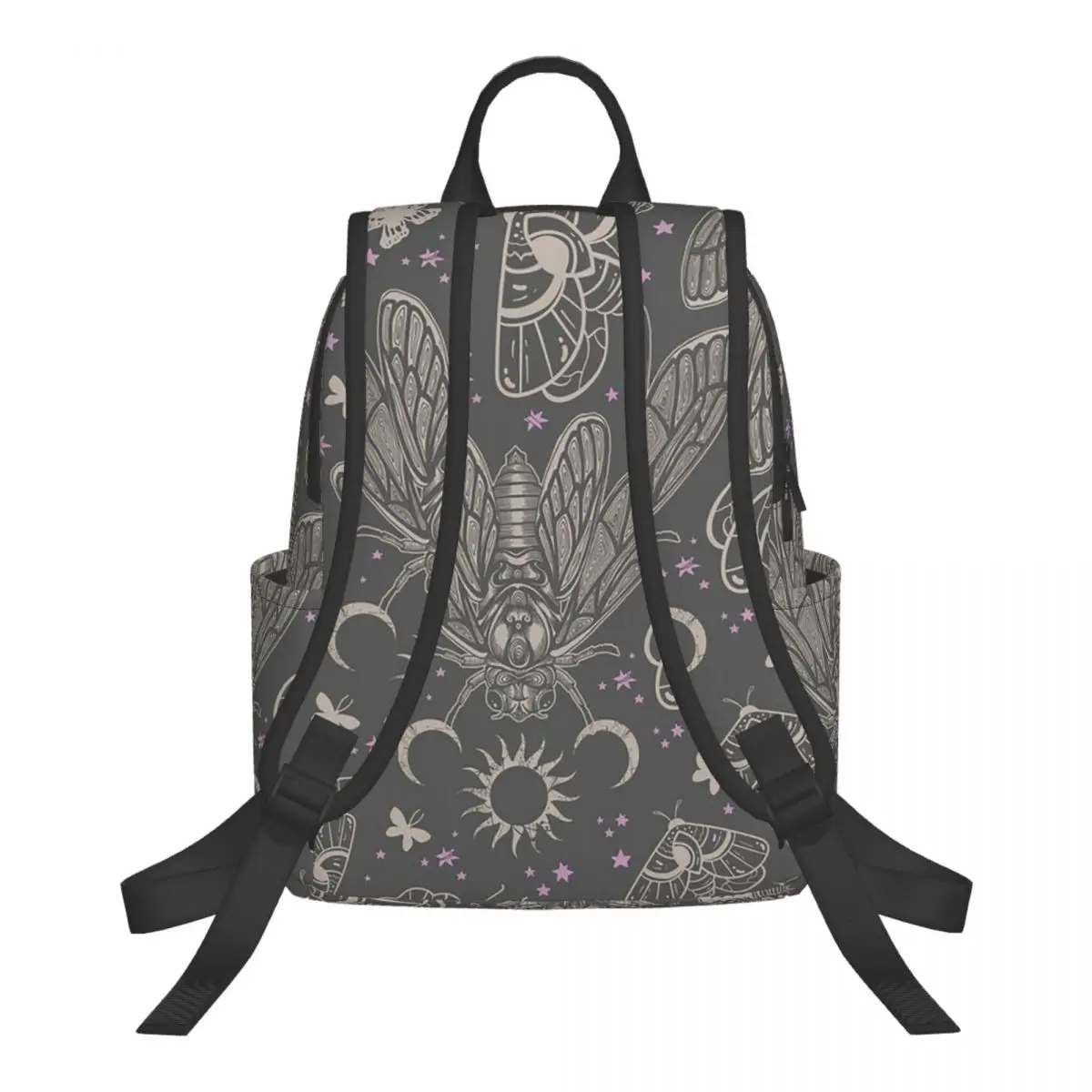 Esoteric Cicada And Moth Witchy Celestial Sun Moon Pattern Student Backpack School Bag Travel Daypack Bookbag Shoulder Bags