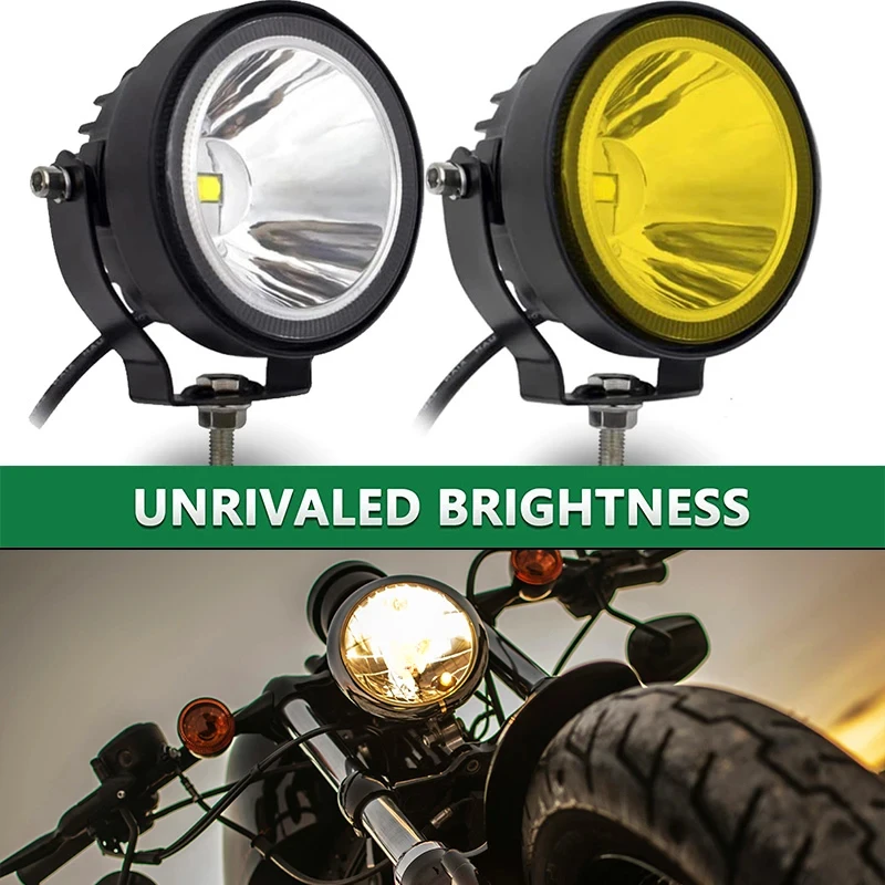 Motorcycle Auxiliary Lamp 20W 6000lm LED Fog Lights Spotlight Moto Parts Headlight Driving Lamps Flood Light White/Yellow Beam