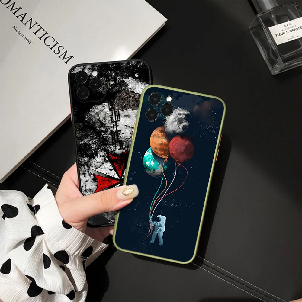 Phone Case For iPhone 15 Pro XS Max 14 7 8 6 6s Plus SE 11 12 13 Mini X XR Frosted Colour Balloon Black Translucent Cover