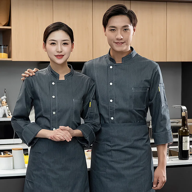  Overalls Long-Sleeved Men'S Autumn And Winter Catering Hotel Restaurant Canteen Chef Kitchen Pastry Baking Cake Tooling