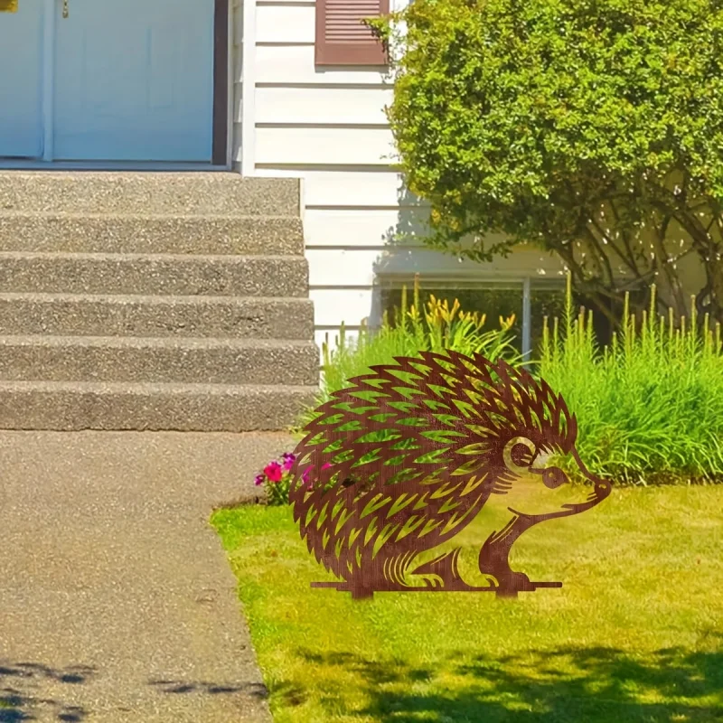 Distressed Hedgehog Metal Garden Sign，Vintage Metal Hedgehog Garden Decoration Stake，Suitable for outdoor decorative art signs