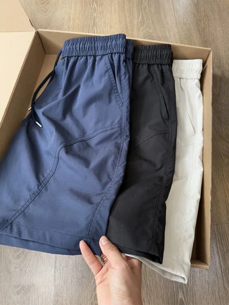 

Quick Dry Beach Shorts Men's Summer Casual Drawstring Versatile Loose Fit Five Tenths Pants Polyester Fiber Straight Leg