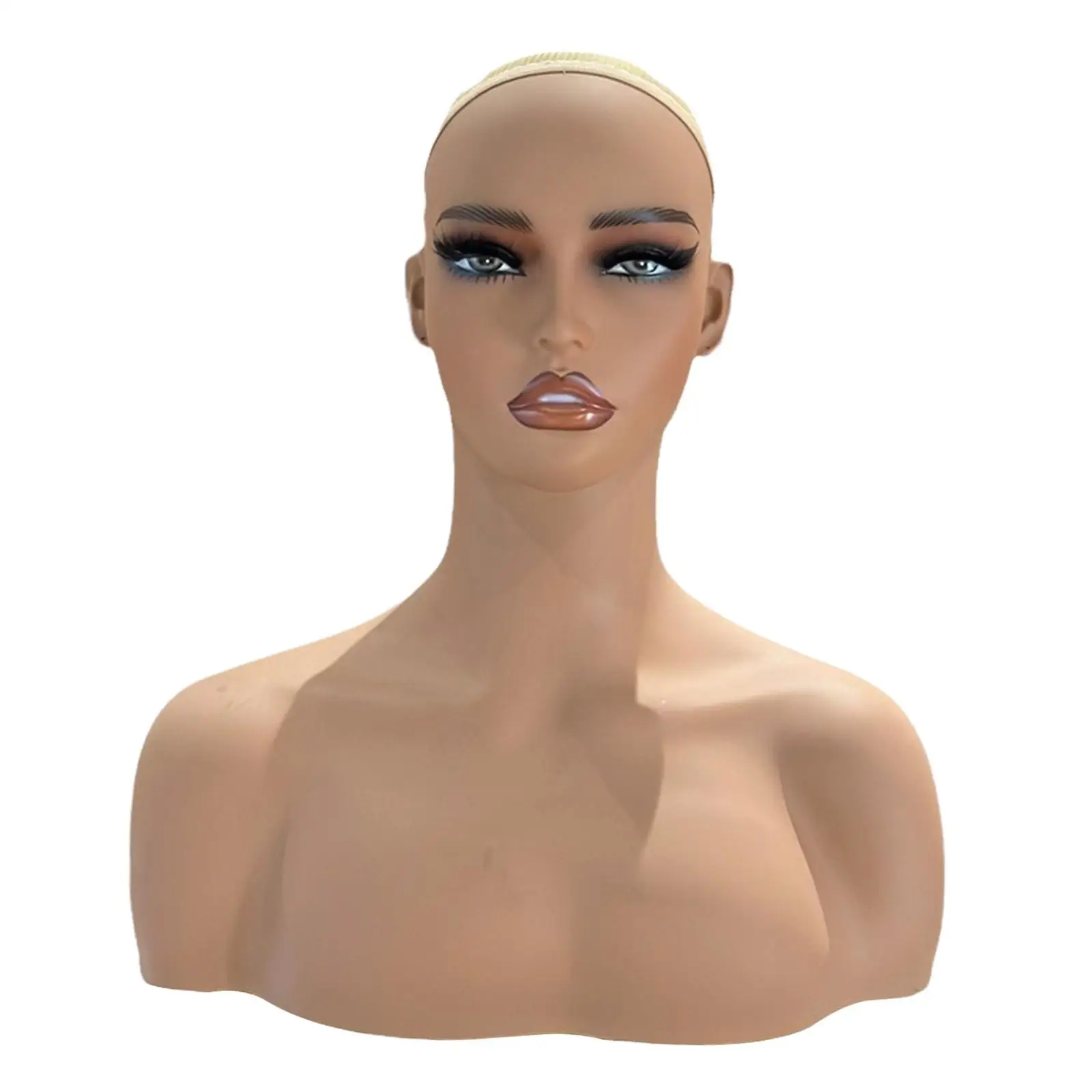 Realistic Mannequin Head with Makeup Wig Showing Stand Manikin Head Bust for Necklace Scarves Hats Beauty Accessories Jewelry