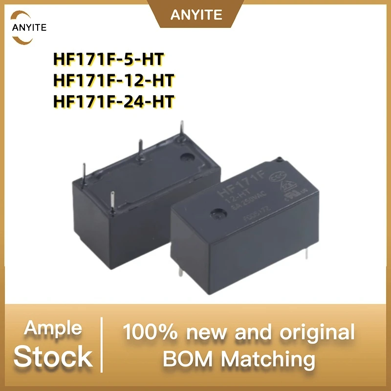 New 10Pcs/LOT  HF171F-5-HT    HF171F-12-HT    HF171F-24-HT     HF171F  6A250VAC   4pin
