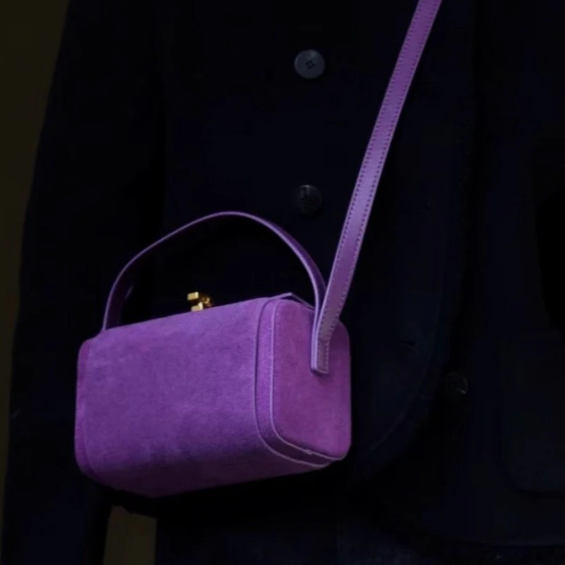 High-end Purple Women's Handbag Luxury Lock Design Crossbody Bags Vintage Frosted Square Bag New Simple Multifunctional Box Bags