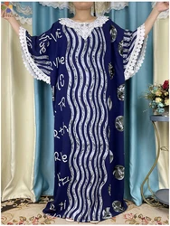 New African Abayas Cotton Fabric Dresses with Big Scarf for Women Short Sleeve Muslim Traditional Clothing Dubai Islamic Dress