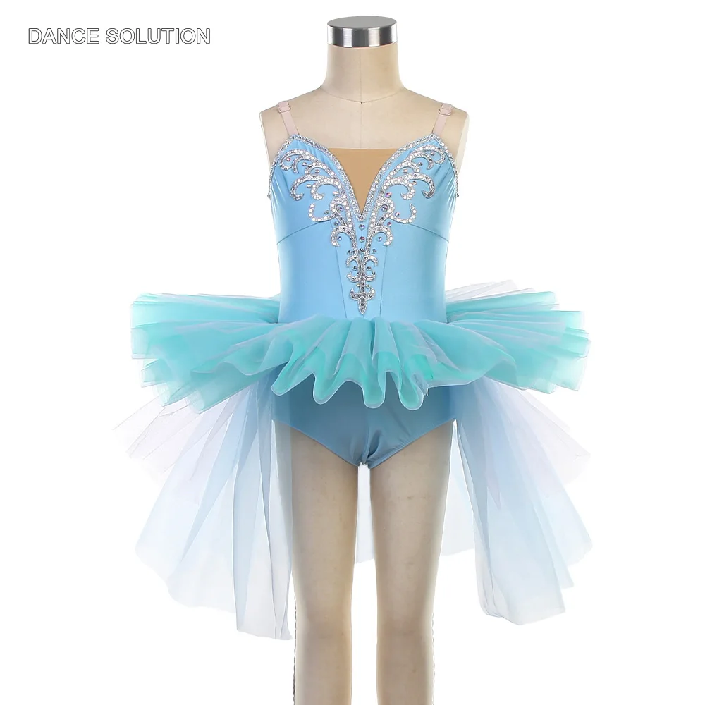 

Girls Rhinestone Ballet Pancake Tutu Dress Figure Skating Competition Costume Gymnastics Leotard Kids Modern Dance Performance