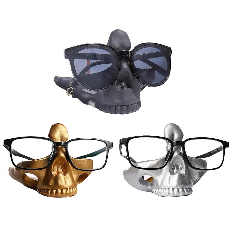 

Skull Glasses Stand Desktop Ornaments Key Holder Sculptures For Entryway Resin Crafts Creative Storage Box Home Decoration