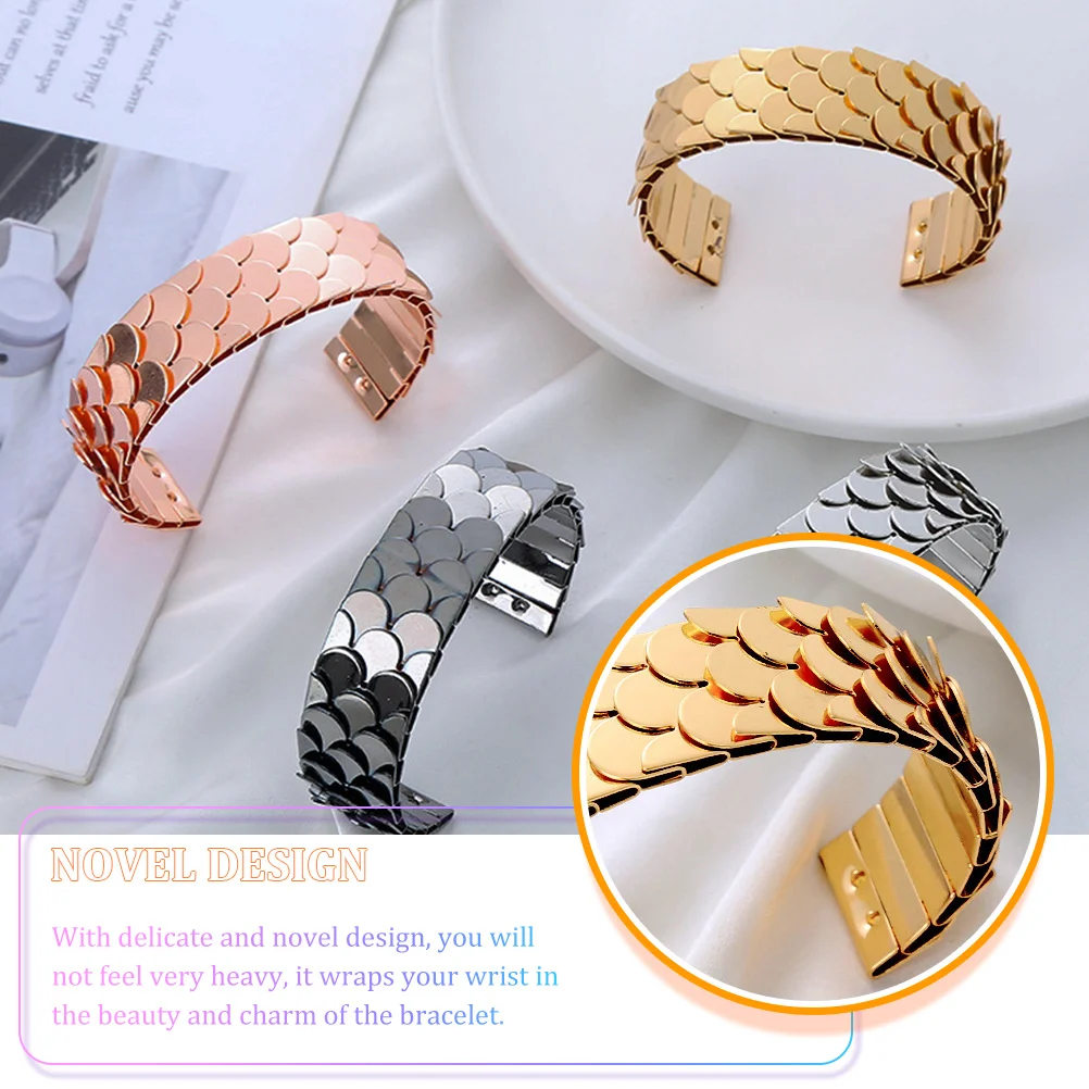 

4 Pcs Metal Fish Scale Bracelet Premium Material Bracelets for Women Simple Adjustable Open Bangles Alloy