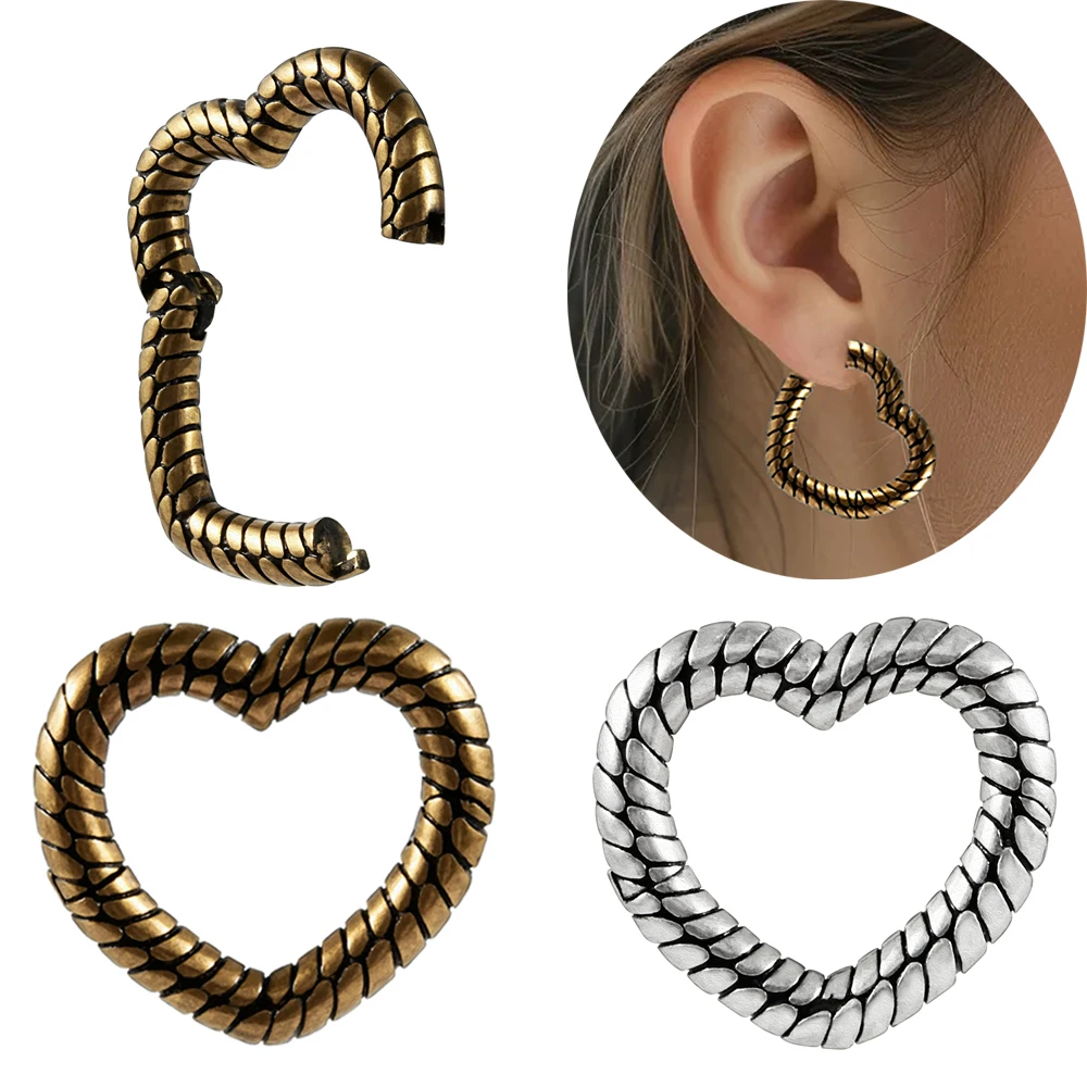 1PC Punk Copper Heart Shape Ear Weights Hangers For Stretched Ear Lobe Piercing Ear Plugs Gauges Body Piercing Jewelry