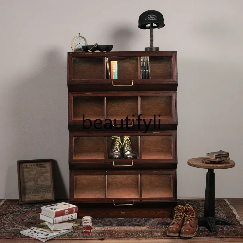 

zqqqqSolid wood retro, multi-functional storage cabinet, sundry cabinet, wrought iron locker display