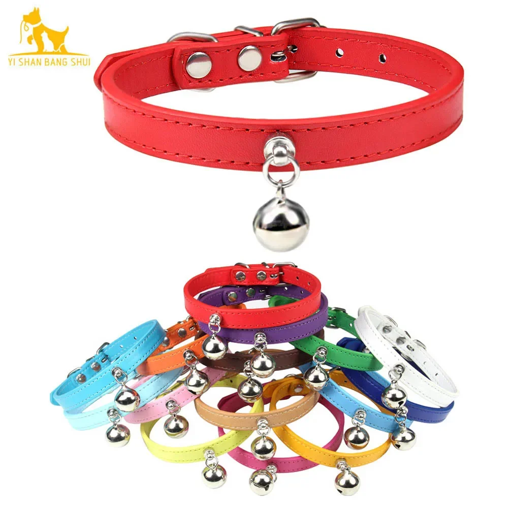 Collar de gato colorido con campana, Collar de gatito de seguridad, Collar de cachorro de cuero, accesorios para perros pequeños, conejo, Chihuahua,