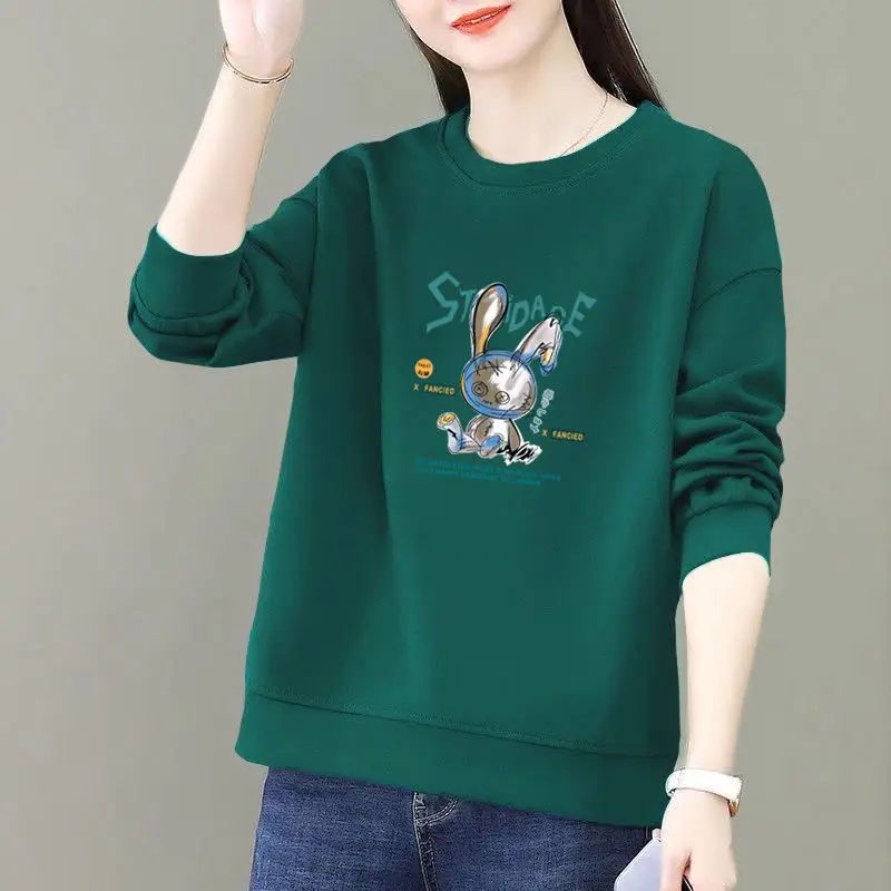 Odzież damska Pullover Letter Cartoon Printing Lantern Long Sleeve Round Neck T-shirt Casual Loose All-match Stylowe topy