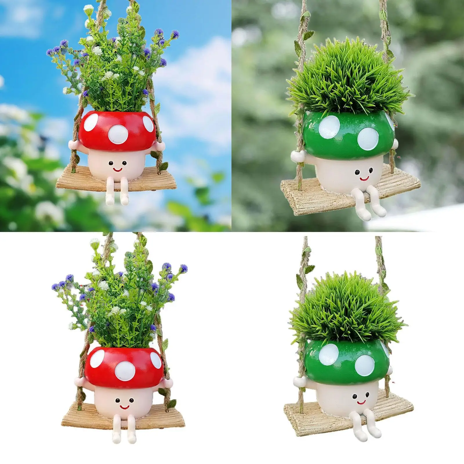 Swinging Smiley Face Hanging Planter Statue Figurine Swing Face Planter Pot for Balcony Bedroom Living Room Tabletop Decorative