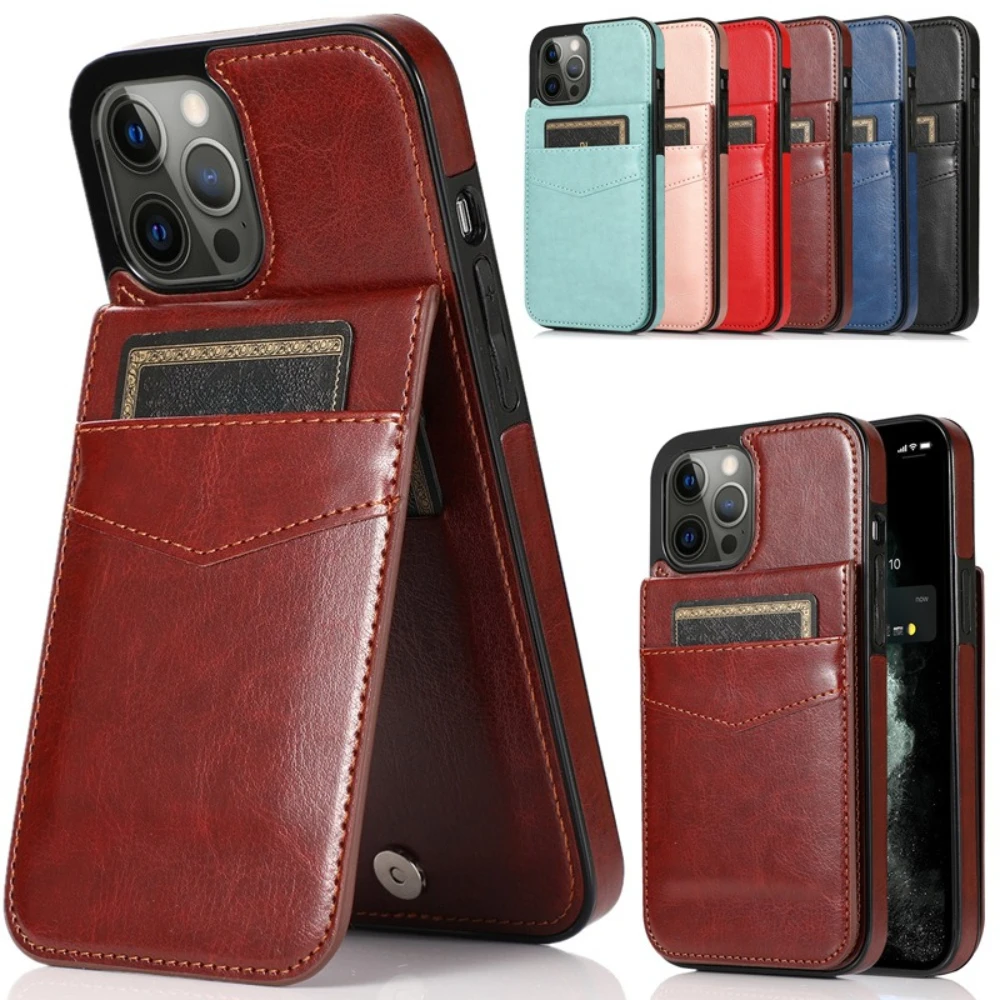 

Luxury PU Leather Case for iPhone 17 Pro Max 16E 15 16 Plus 14 13, Flip Card Slot Wallet Holder Stand Business Protective Cover
