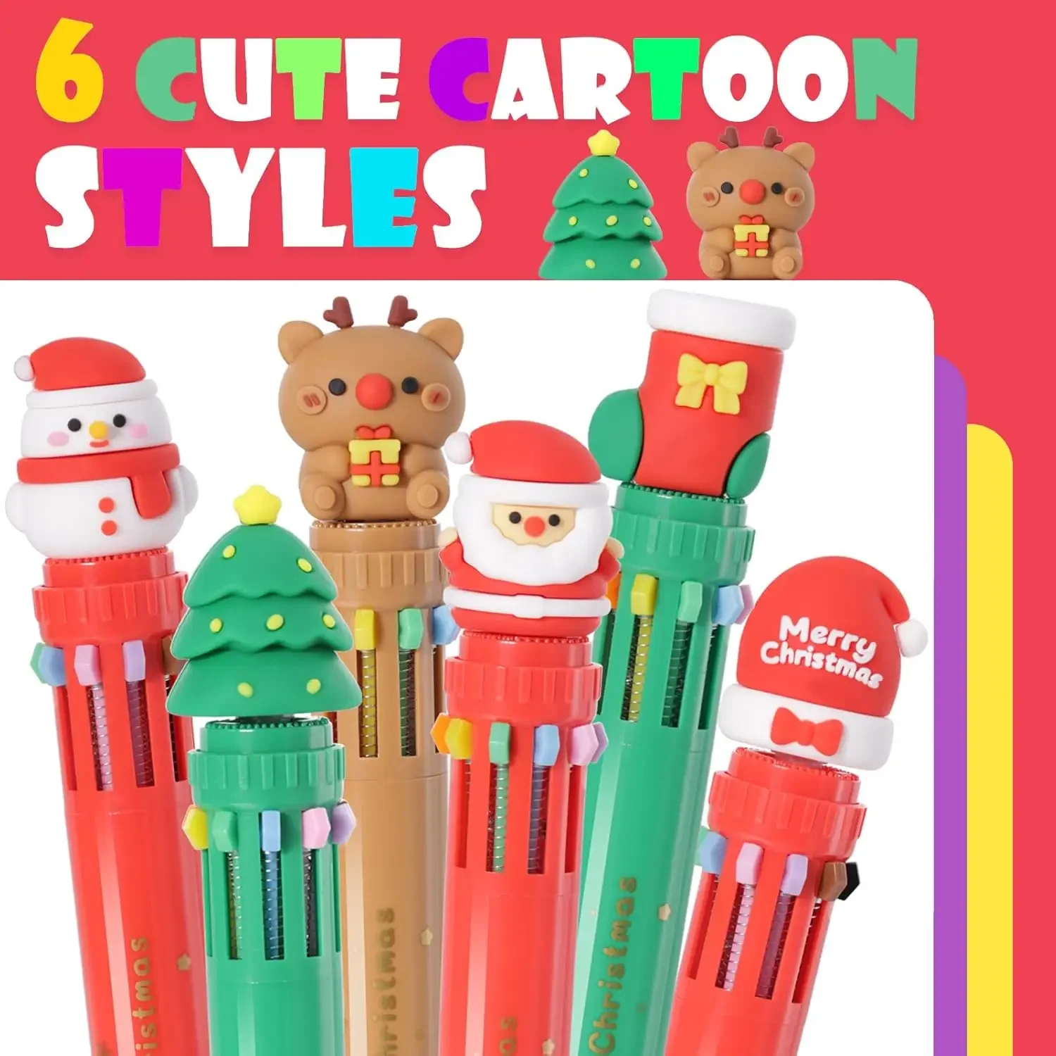 12 Pcs 10 Colors Ballpoint Pen 0.7 Mm,Retractable Christmas Office School Supplies