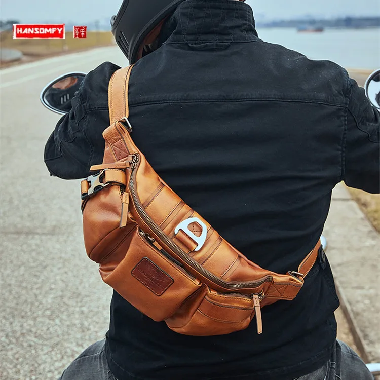 Portable B6 First Layer Cowhide Chest Bag Men's Real-Leather Bag Men's Cycling Bag Shoulder Bag Messenger Bags