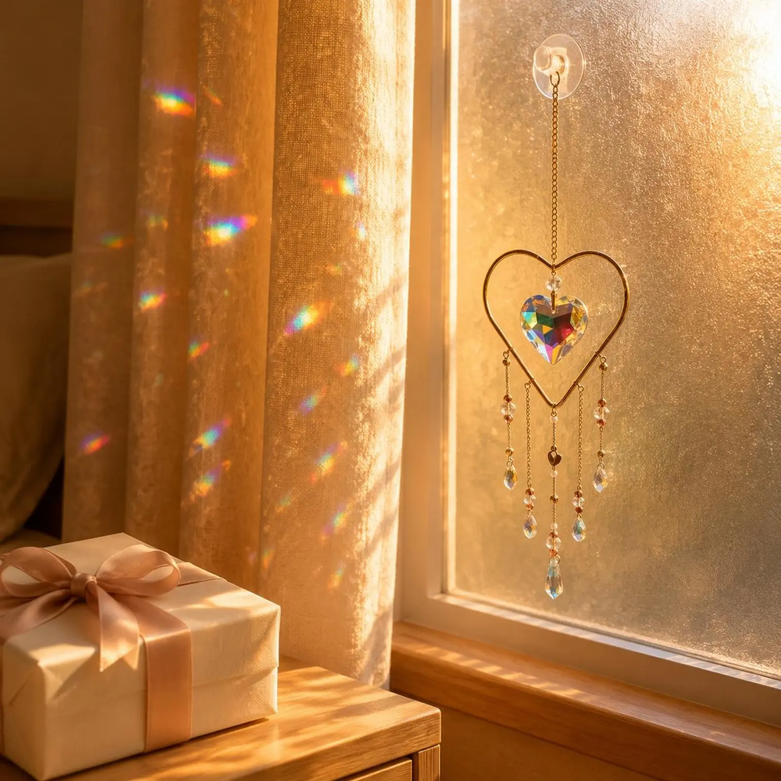 Heart Suncatcher Ornament Glittering Heart Crystal Hanger Hanging Crystal Decor Gift Idea Sun Catcher Light Catching for Balcony
