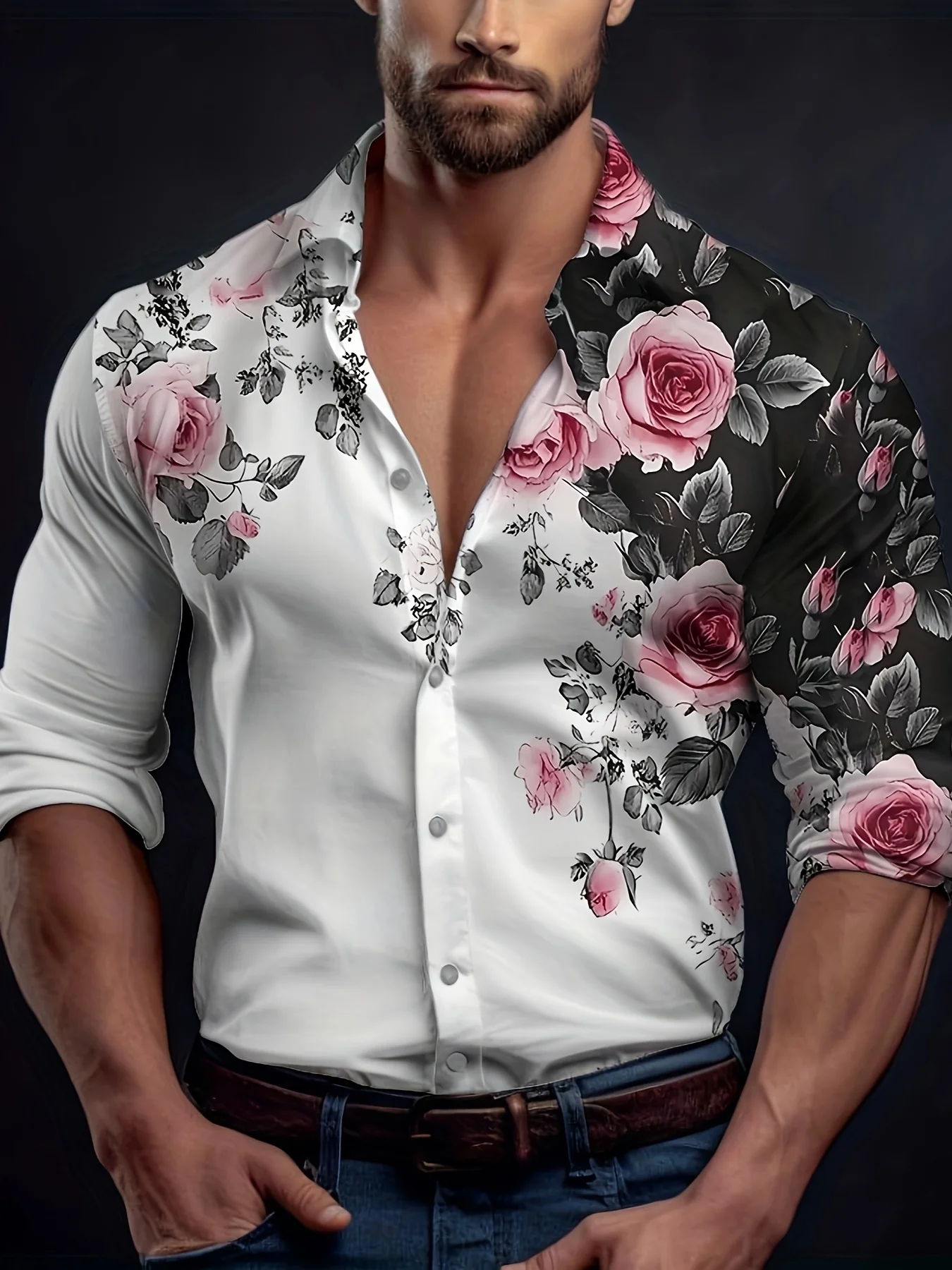 Fashion 3D Printed Geometric Pattern Shirt Casual Street Men's Shirt Simple Design Harajuku Men's Long Sleeve Top，