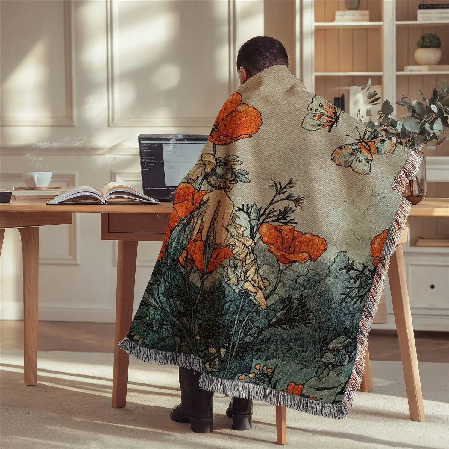 Jacquard Butterfly Flower Sofa Cover Decor Tapestry Carpet Chair Couch Cover Throw Blanket Sofa Towel Camping Knit Blanket Shawl