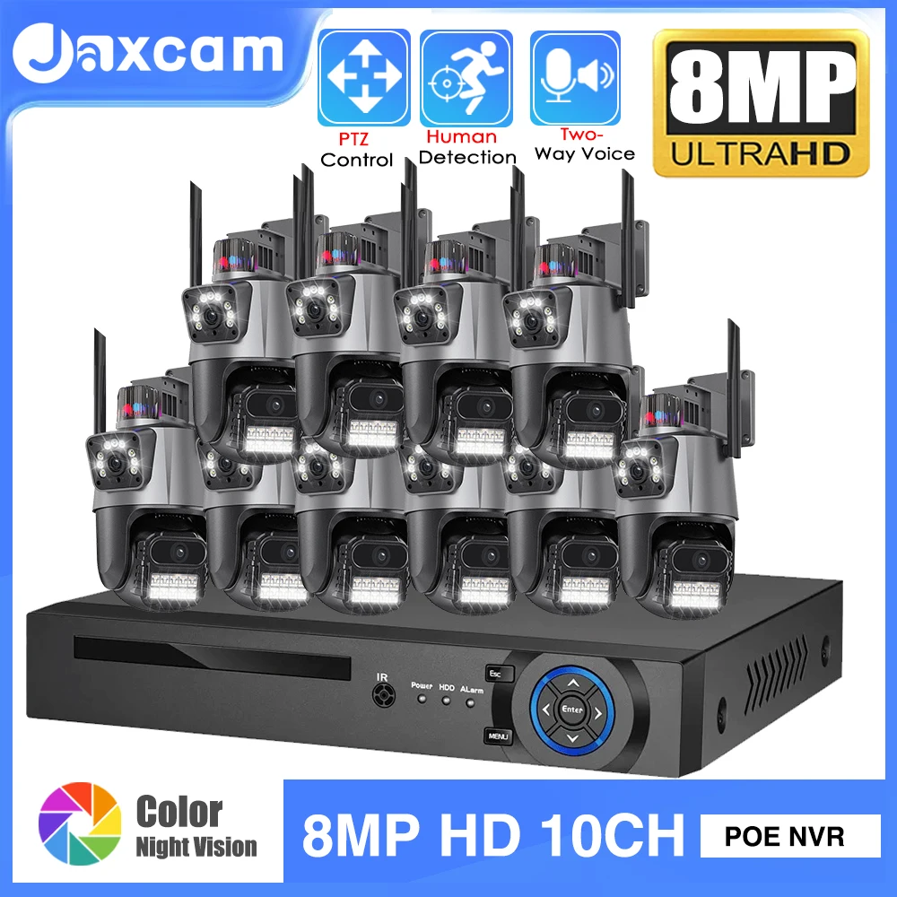 

8MP 4K Wifi Camera Dual Lens 10CH NVR Auto Tracking Waterproof Security CCTV Video Surveillance Police Light Alarm Camera System